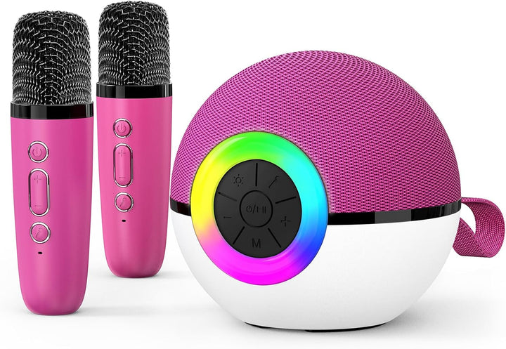 Mini Karaoke Machine Speaker for Kids Adults, Portable Bluetooth Microphone Song Toys with LED Light, Best Chritmas Birthday Festival Gift for 3 4 5 6 7 8+ Year Old Girls Boys (Purple-2Mic)