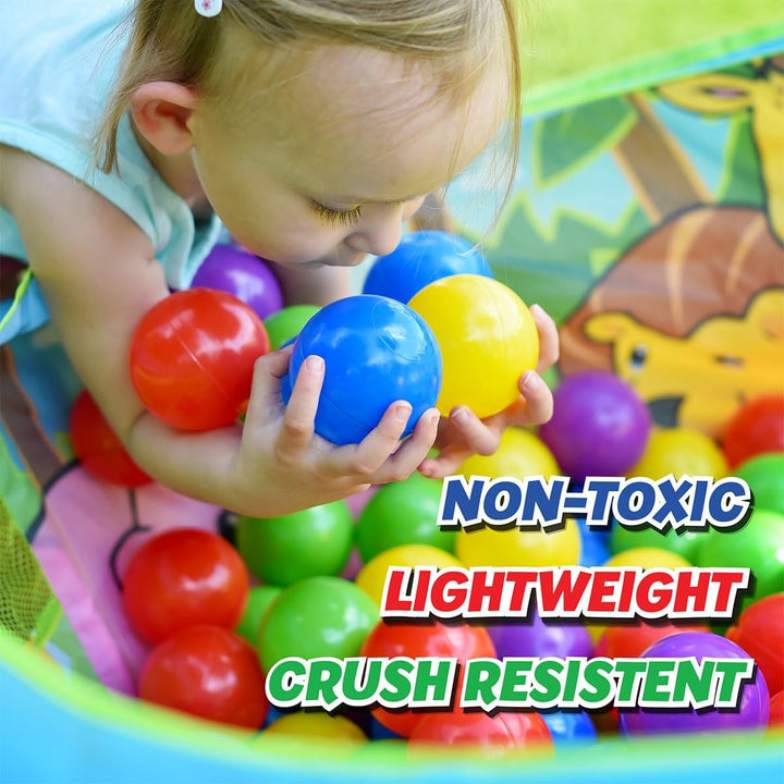 100 Count Multi Colored Play Balls – Phthalate and BPA Free Non-Toxic Crush Proof Plastic Ball Pack - Balls for Toddler Ball Pit in Reusable Storage Bag with Zipper