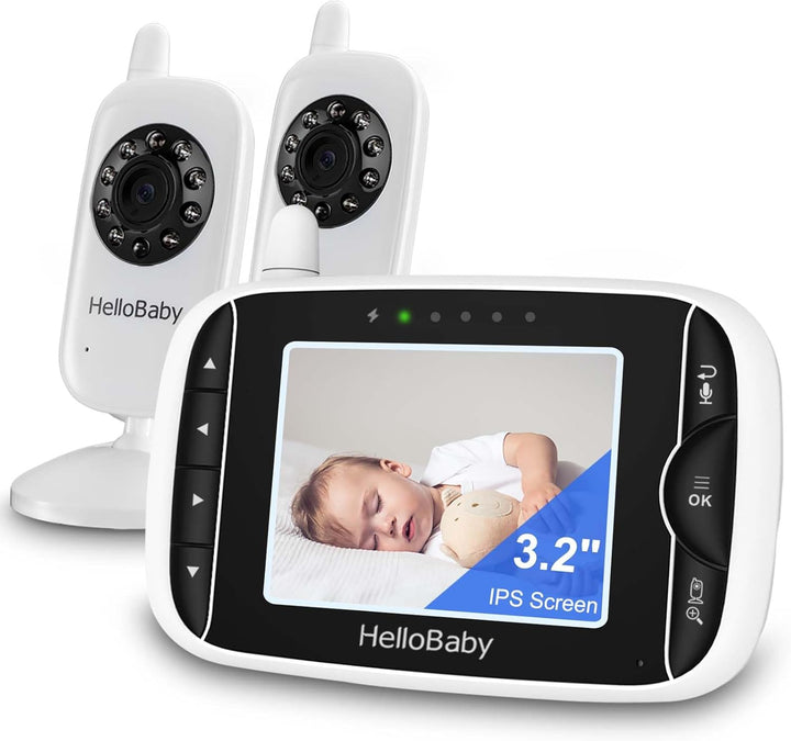 Baby Monitor with 2 Cameras, No Wifi, with Camera and Audio,Video, Night Vision 2-Way Audio, Fully Remote Pan & Tilt, 2X Zoom, ECO Mode, 8 Lullabies