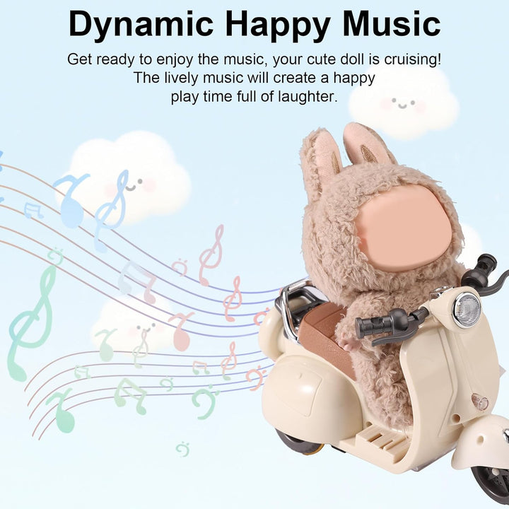 Mini Scooter Toy, Interactive Model Doll Car Accessories with Music and Light Toy Vehicle for Dolls Motorcycle Rotating Desktop Decoration Ornament
