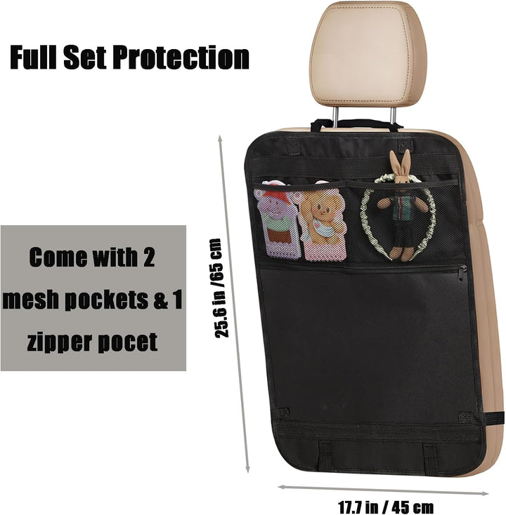 Car Seat Back Protector with 2 Mesh Pockets | Waterproof Kick Mat Organizer for Kids & Toddlers | Backseat Cover Fits Most Vehicles | Easy to Clean