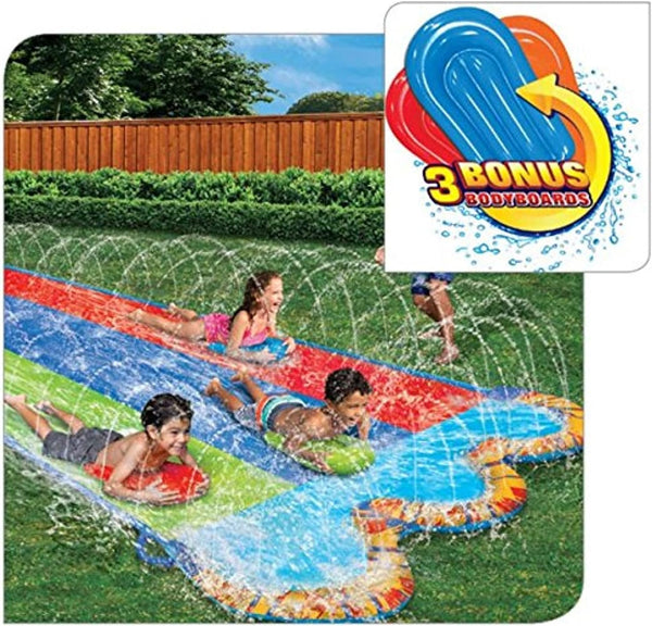 Triple Racer 16 Ft Water Slide-With 3 Bodyboards Included, Multicolor