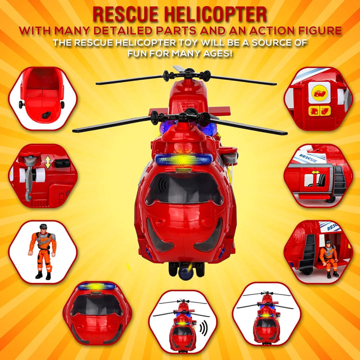 Helicopter Toys for Boys, Toy Helicopter for Toddlers, Lights & Sounds, 17" Length, Rescue Role Playset, Play & Learn Toddler Toys Ages 3+
