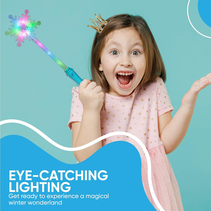 Frozen Snowflake LED Light up Wand Toy for Kids - 2 Pack, Magical Princess Costume Accessory, Perfect for Party Favors, Holiday & Birthday Events