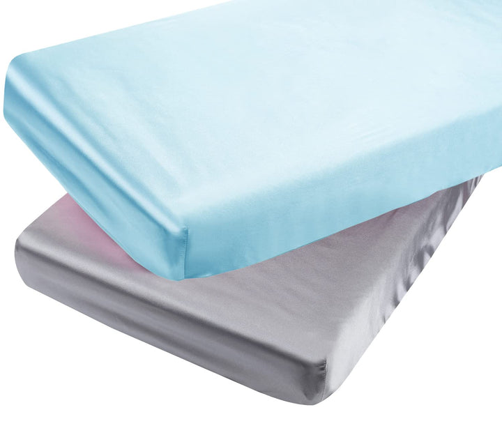 Satin Pack N Play Sheet Set 2 Pack Ultra Soft Silk Fitted Mini Crib Sheets Playard Sheet Protect for Baby Hair and Skin, Grey & Pink