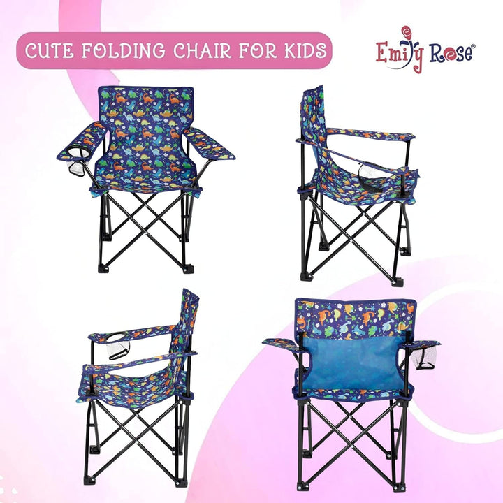 Kids Folding Beach Camping Chair Chair with Safety Lock, Cup Holder & Carry Case - Boys Girls Small Toddler Tailgate, Travel, Lawn Chair for Indoor & Outdoor (Playful Dinosaurs)