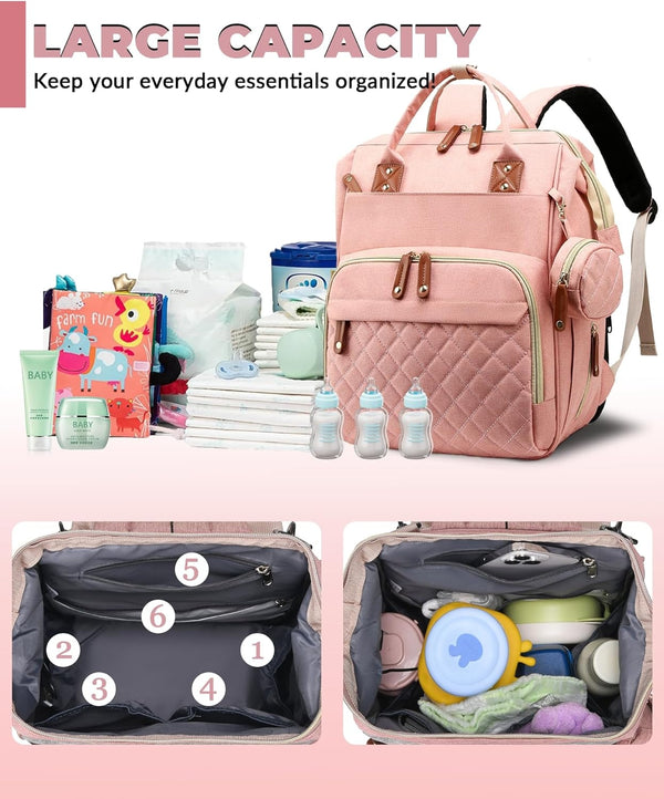 Diaper Bag Tote with Pacifier Case and Changing Pad, Large Capacity Mommy Bag for Hospital and Weekender Travel, Functional Baby Bag Newborn Baby Essential, Pink