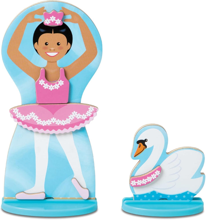 Ballerina and Fairy Magnetic Dress-Up Double-Sided Wooden Doll and Swan Pretend Play Set (52 Pcs)