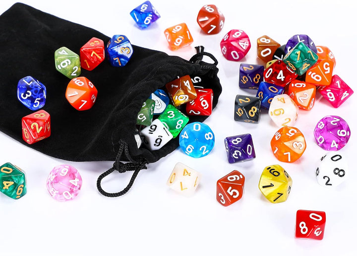 50 Pieces Polyhedral Dice Sets with Black Pouch Compatible with RPG MTG Tabletop Role Playing Table Games Multi Colored Assortment (10 Sided Style)