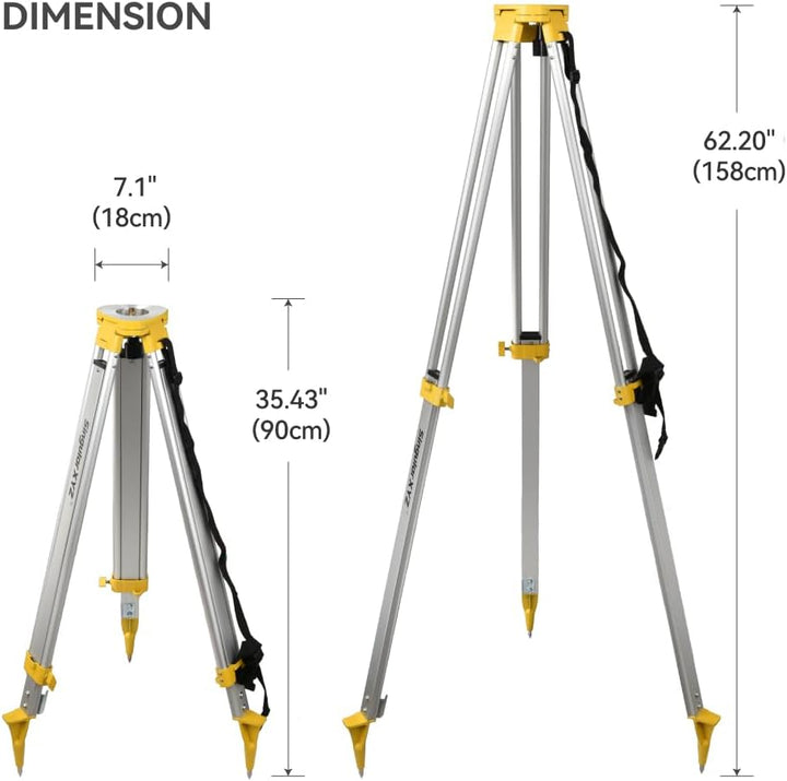 Aluminum Surveying Tripod, Heavy Duty Construction Transit Tripod with Quick Clamp, 5/8-Inch-11 Threaded Flat Head for RTK Base Station, Total Station & Laser Level(Include Tribrach)