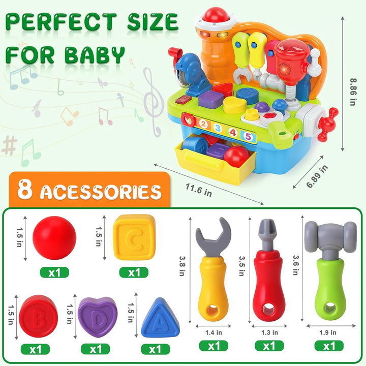 Baby Toys for 1 Year Old Boy Girl Musical Learning Workbench for 1 2 Year Old Boy Birthday Gift Early Educational Sound Shape Toddler Toys Age 1-2 Tool Set for Kids 12-18 Months