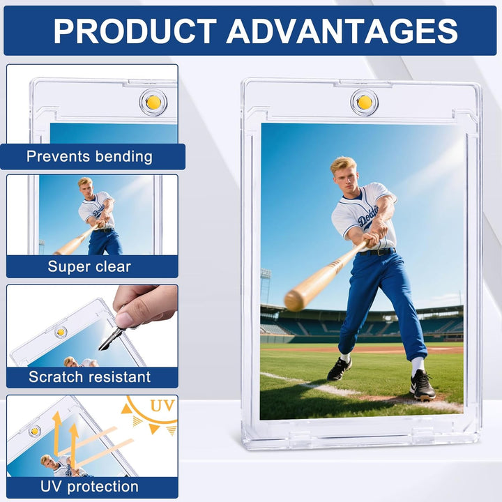 8 Pack Magnetic Card Holders, 35PT Plastic One Touch Card Holder for Baseball Cards, U-V Protection Trading Cards Case for Sports, Football, Games - Standard Size Display