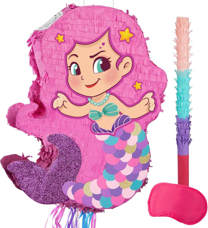 Unicorn Piñata - Unicorn Party Supplies Piñata Bundle with Blindfold and Bat for Girls Kids Rainbow Unicorn Theme Birthday Party Game Decorations (15.7" X 12.2" X 3.1")