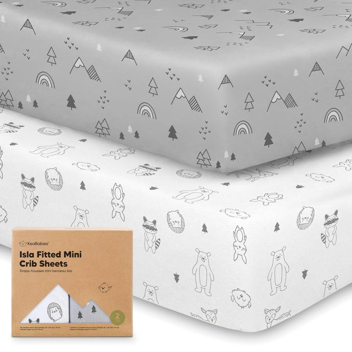 Pack and Play Sheets Fitted - 2-Pack Mini Crib Sheets for Pack N Play Mattress 38X26, Soft & Cozy, Neutral Toddler Playard Bedding, Snug Fitted Mini Baby Crib Mattress Cover Boy, Girl (Butterflies)