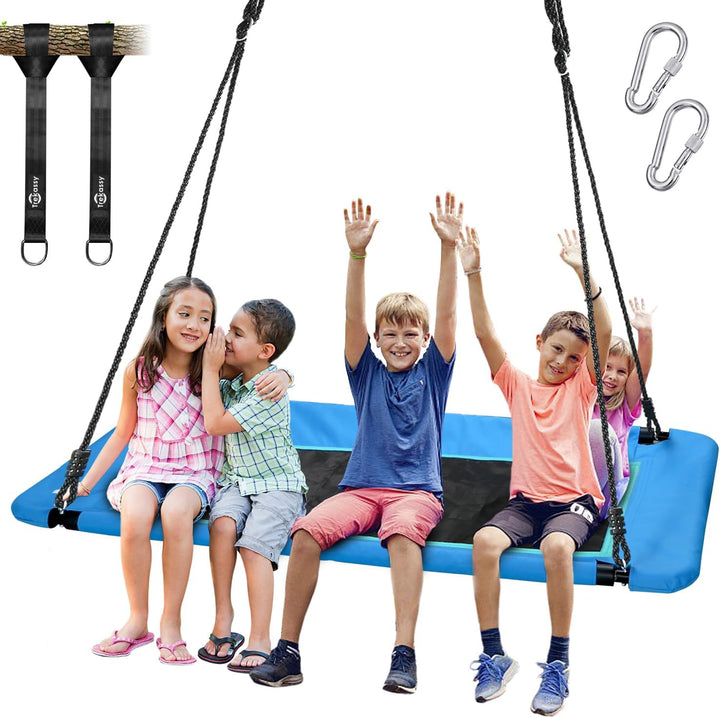 700Lb 60" Rectangle Platform Tree Swing for Kids and Adults Waterproof 2 Hanging Straps (Blue)