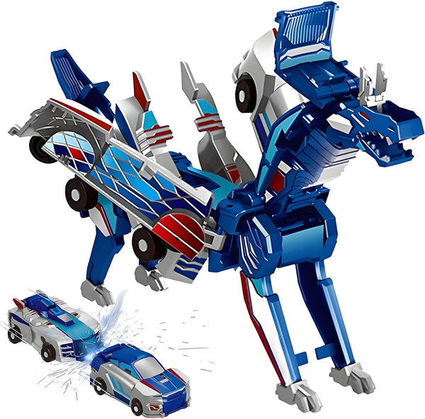 2-In-1 Collision Transformation Dinosaur Car Toy |Magnetic Cars Convertible Robot Toys|Dinosaurtoys for Kids 3-5 Ideal Christmas Birthday Gift for Boys and Girls (Blue)
