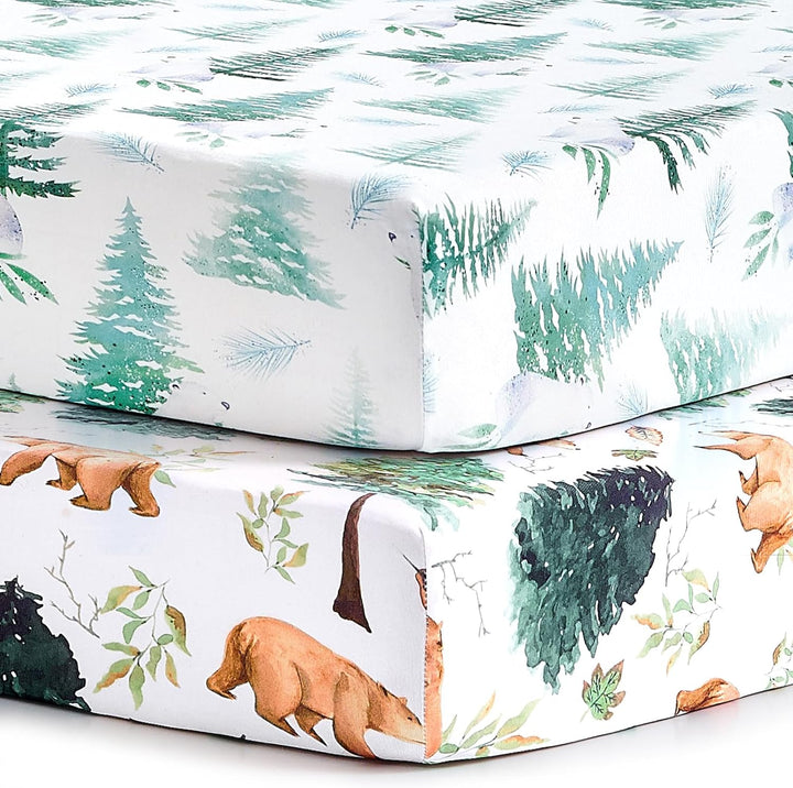 Pack N Play Sheets,  2 Pack Mini Crib Sheets,Stretchy Portable Fitted Playard Sheet Set, Convertible Playard Mattress Cover,Ultra Soft Breathable Material,Elephant Whale