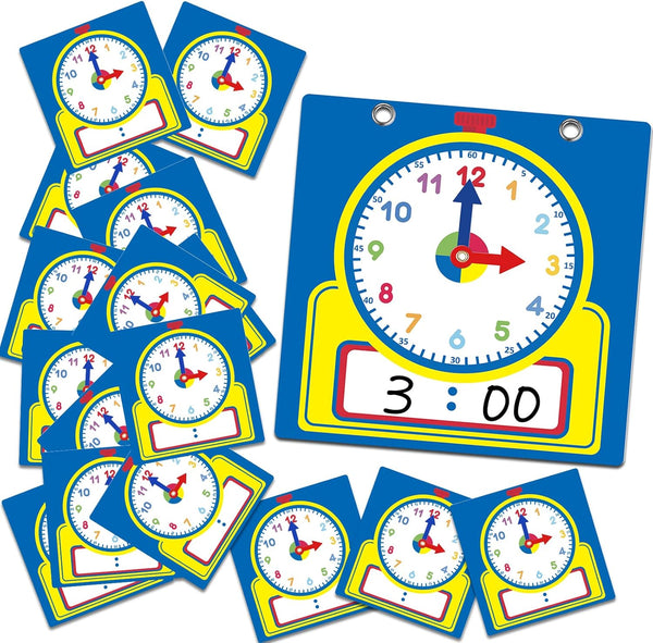 25 Pcs Teaching Clock Kit, Learning Clocks for Kids Learning Time with Erasable Surface for Home School Classroom Supplies(Cute Style)