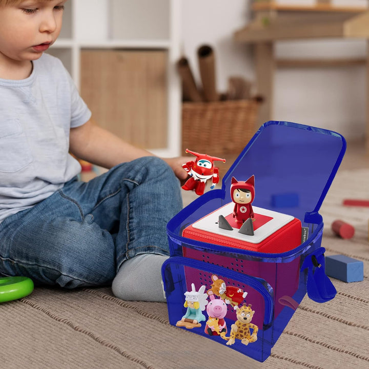 Carrying Case for Toniebox and Tonie Figures, Clear Bag Compatiable with Yoto Player and Cards, Toy Characters Storage Bag, Game Cards Holder, Blue