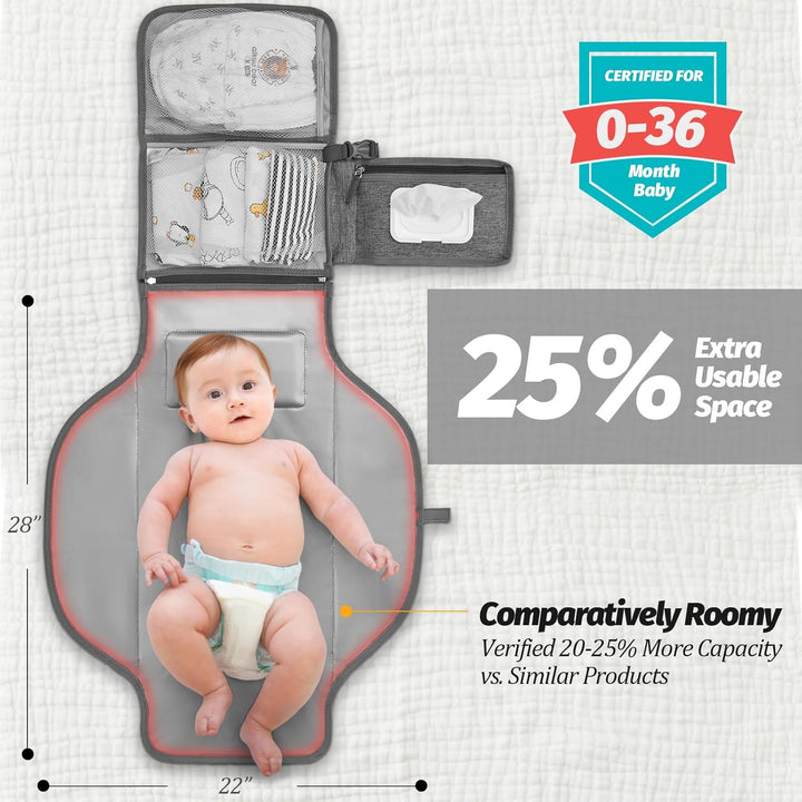 Portable Diaper Changing Pad - Changing Pad Portable with Wipes Pocket, Waterproof Diaper Changing Mat, Portable Changing Pad for Baby, Newborn Gift（Grey）