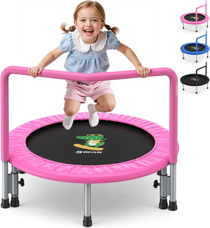 36'' Mini Folding Ages 2 to 5 Toddler Trampoline with Handle for Kids, Two Ways to Assemble the Handle, Indoor/Garden Toddlers Trampoline with Super Safe Cover for Toddlers