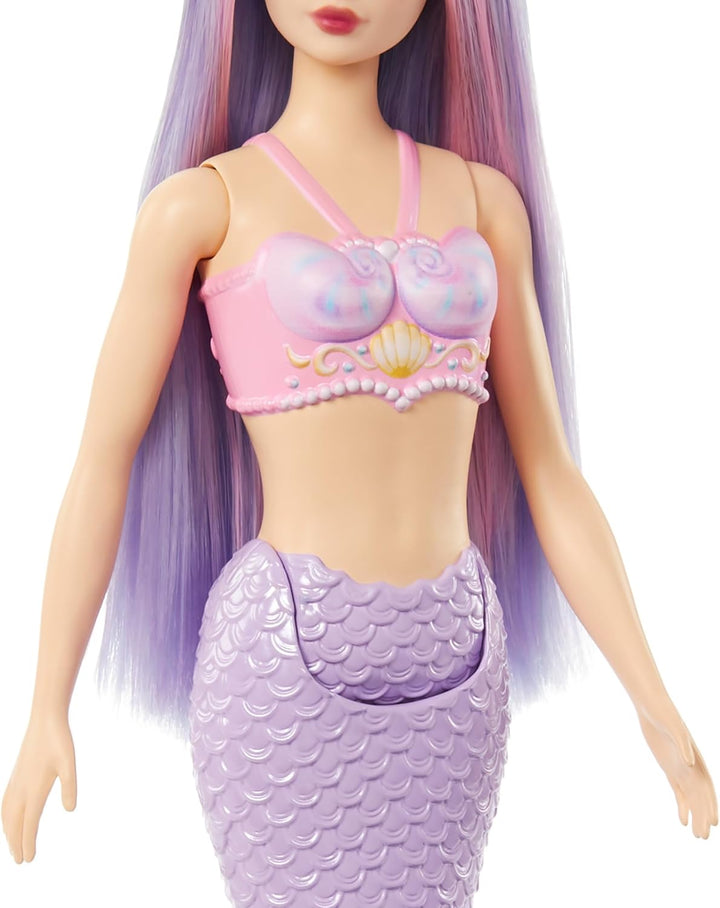 Mermaid Doll with Pink & Lilac Fantasy Hair & Headband Accessory, Toy with Shell-Inspired Bodice & Lavender Tail