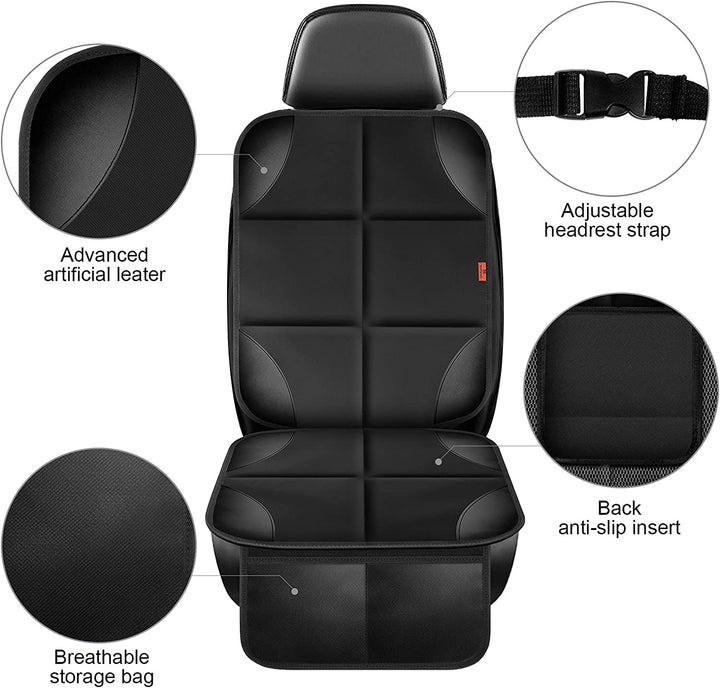 Car Seat Protector 1 Pack Car Seat Cushion Mat Thickest Padding,Waterproof 600D Fabric Car Seat Covers for Non-Slip Backing Mesh Pockets for Baby and Pet (Black, 1 Pack)