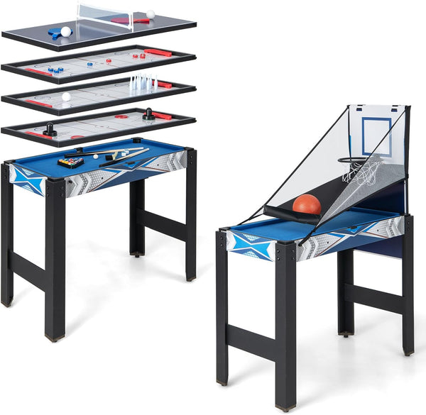 6 in 1 Multi Game Table, Combo Game Table W/Basketball, Billiards, Ping Pong, Hockey, Shuffleboard, Bowling for Home, Game Room, Friends & Family, Combination Game Table Set for Adults Kids