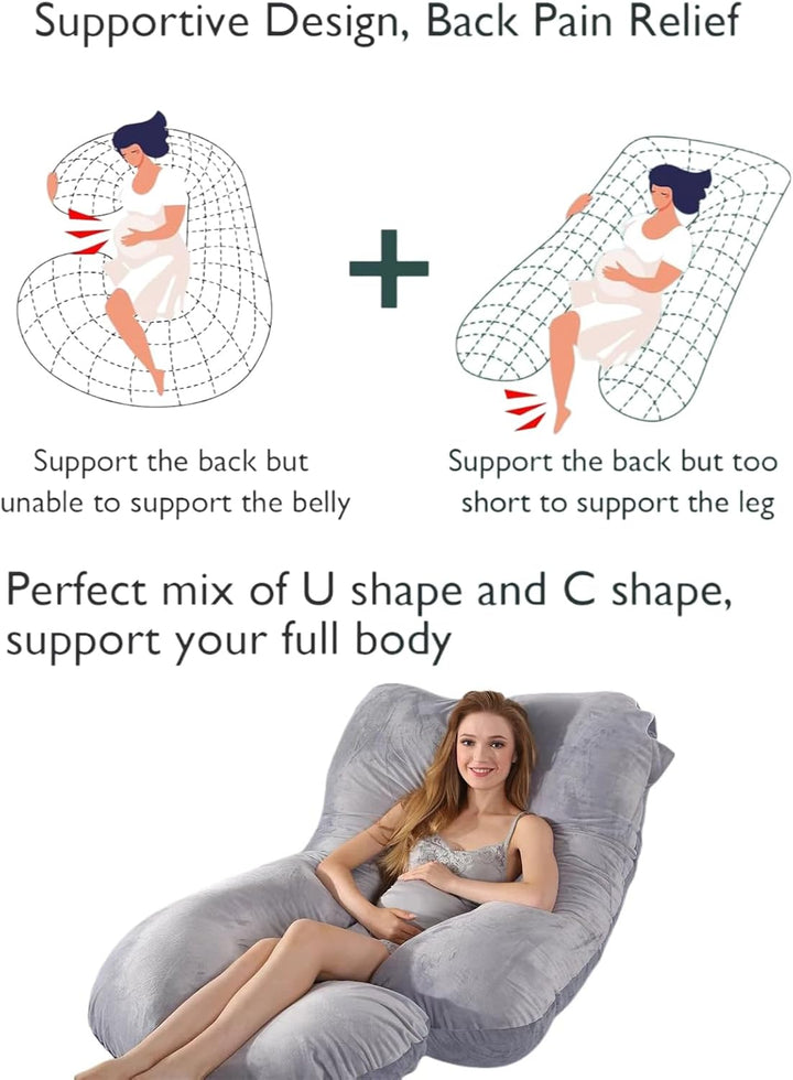 Pregnancy Pillow for Sleeping,Full Body Maternity Pillow with Removable Washable Cover,Support for Back,Hips,Legs,Belly for Pregnant Women