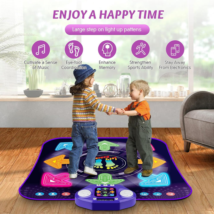 Dance Mat Toys for 3-12 Year Old Girls & Boys, Dance Mats with Light up 8-Buttons & Wireless Bluetooth, Music Dance Toy with 5 Modes Game, Birthday Xmas Gifts for 3 4 5 6 7 8 9 10+ Year Old Girls Boys