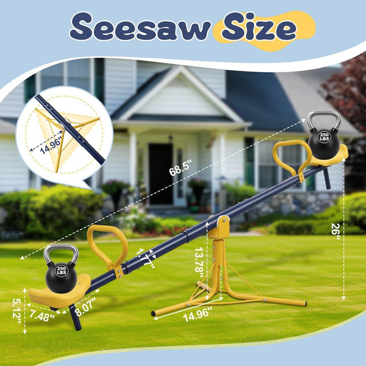 Seesaw for Kids Outdoor for Ages 2-10,68.5 Inch Teeter Totter Sit and Spin Outdoor Toys Swiveling 360 Degrees Rotating for Children Age 2 3 4 5 6 7 8 9 10 Courtyard Park Playground Balcony