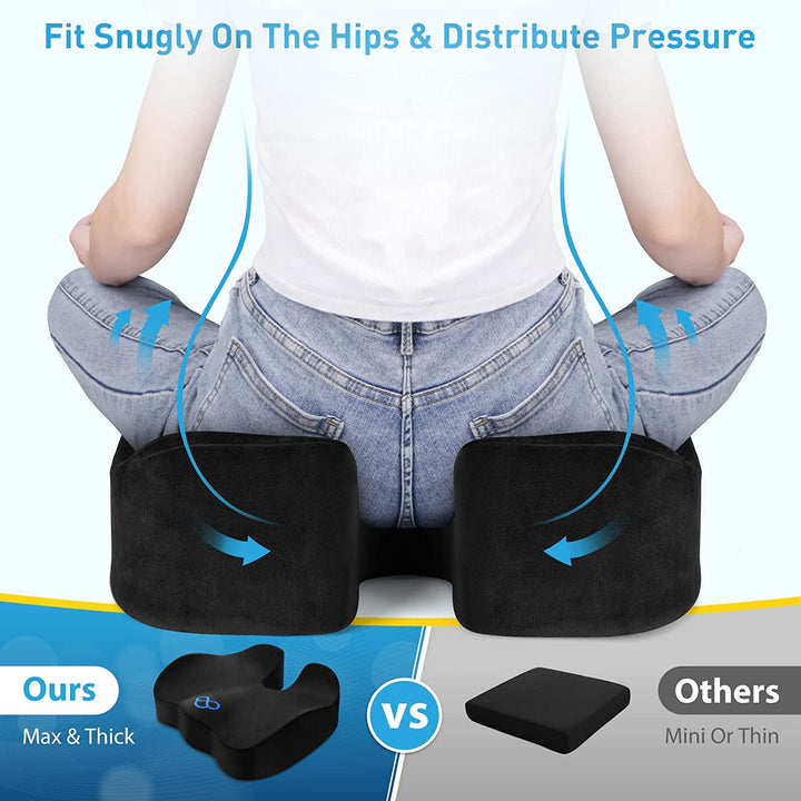 Seat Cushion,Thick Memory Foam Cushions for Office Chair, Car Seat, Airplane, Relieving Pressure Tailbone Sciatica Back Pain for Long Sitting Office Workers, Car Drivers 4.7In Thick Black