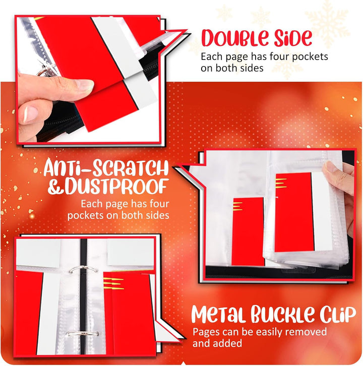 Card Binder 4 Pocket, Collectible Trading Card Albums Fits 400 Cards with 50 Removable Sleeves, Portable Trading Card Binder Collection Album Holder, Game Card Case Book with Zipper for Gifts, L-Green
