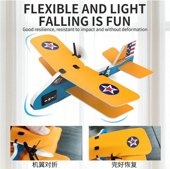 Mini RC Plane for Beginners, Kids and Adults, 2.4Ghz 2CH Remote Control Airplane with Led Lights, Double Wing Design Foam RC Airplanes with 6-Axis Gyro Stabilize, Flying for Indoor and Outdoor
