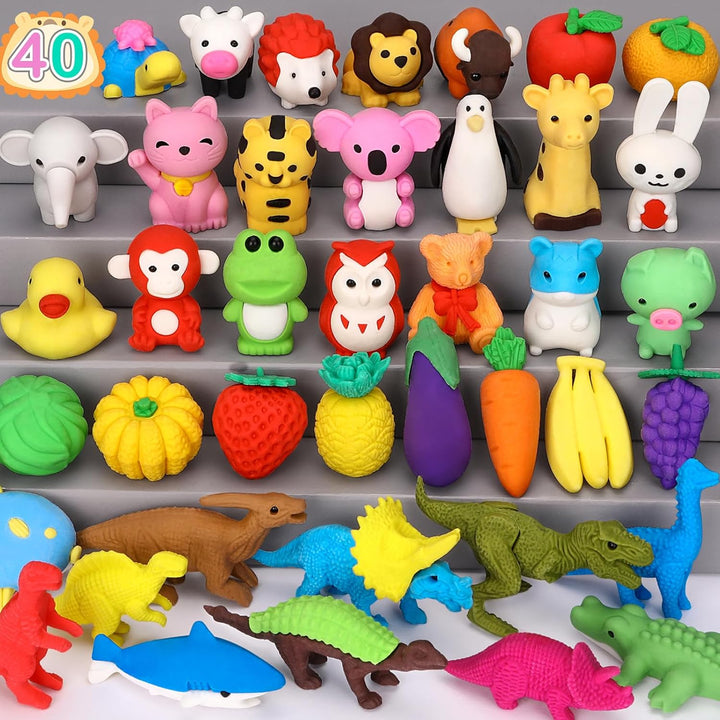70 Pack Animal Erasers for Kids Bulk Desk Pets Classroom Prizes Treasure Box Toys for Classroom Supplies, 3D Puzzle Mini Erasers Pencil Eraser Back to School Supplies for Kids Party Favors (Random)