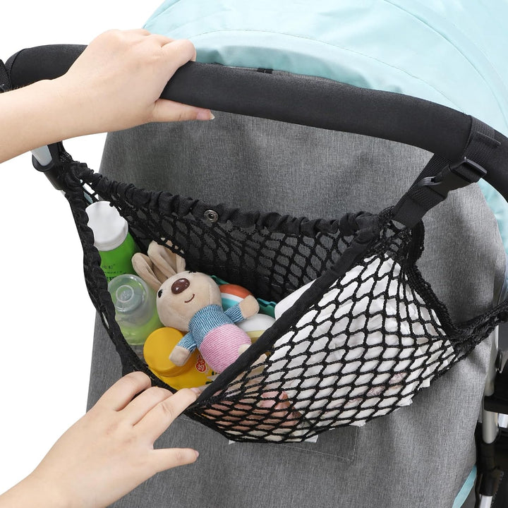 Universal Stroller Organizer, Polyester Net Mesh Bag Fits for Uppababy, Nuna, Britax, Doona Strollers, Non-Slip Adjustable Stroller Mesh Cargo Net Storage Caddy Accessories