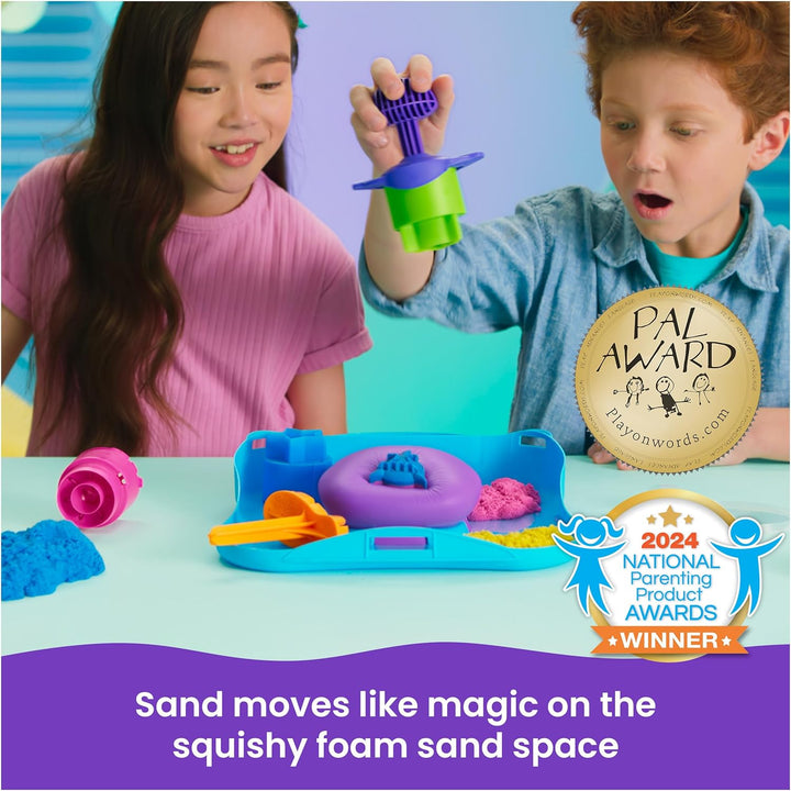 , Squishmotion with 1Lb Pink, Yellow & Blue Play Sand, Stamper & 5 Tools, Storage Case, Sensory Toys for Kids Ages 5 and Up