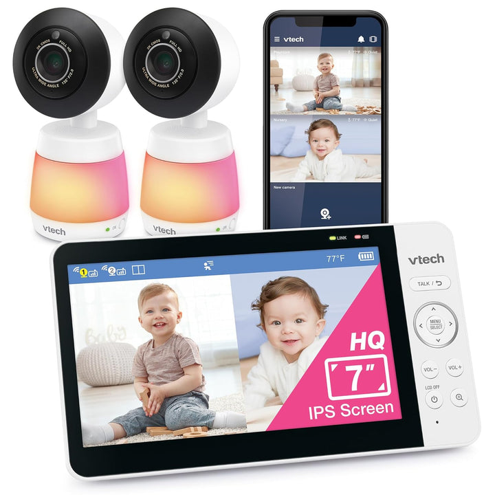 Smart Wifi Baby Monitor, 2K CMOS Sensor Camera, 5.5-Inch HD IPS Screen, Clear Infrared Night Vision, Pan-Tilt, 24X Zoom, 2-Way Talk, Multi-Color Night Light, Soothing, Free App: Smart HD Plus
