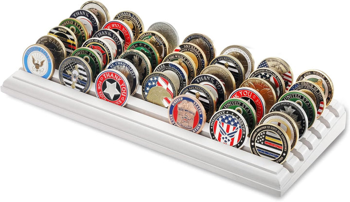 Challenge Coin Display Stand 6 Row 100% Solid Wooden Holder Rack Case Holds 42 Coins