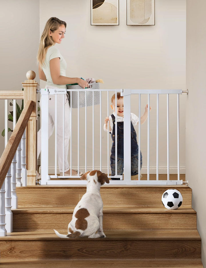 36" Extra Tall Baby Gate for Stairs and Doorways - Fits 29.5" to 48.8" Wide Openings, Auto Close Extra Wide Dog Gate for House, Pressure Mounted Easy Walk through Pet with Door, Black