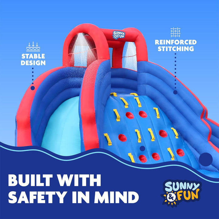 Ultra Climber Inflatable Water Slide Park – Heavy-Duty for Outdoor Fun - Climbing Wall, Two Slides & Splash Pool – Easy to Set up & Inflate with Included Air Pump & Carrying Case