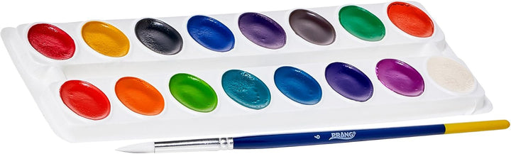Washable Semi-Moist 16 Classic Colors with 1 Brush with Shaped Pans Provide 41% More Paint