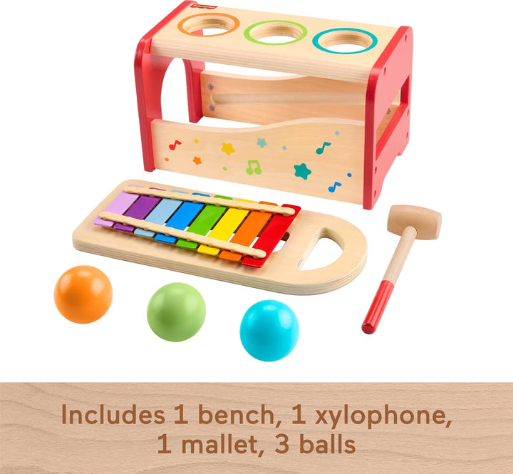 Wood Toddler Toy Pound & Tap Bench Xylophone, 6-Piece Wooden Musical Activity for Preschool Kids Ages 18+ Months