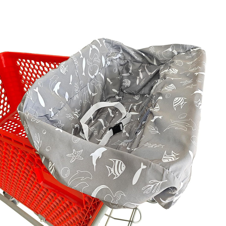 Portable Shopping Cart Cover, High Chair and Grocery Cart Covers for Babies, Kids, Infants & Toddlers, Attached Carry Bag (Gray Chevron)