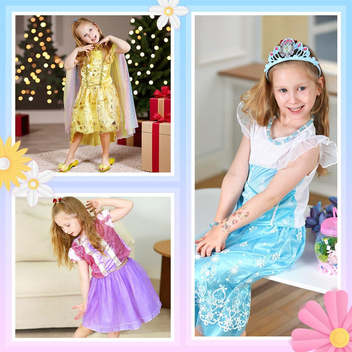 Princess Dress up for Girls 3-6, Dress up Clothes for Girls with Princess Shoes Toy, Birthday Gift for Toddlers Girls