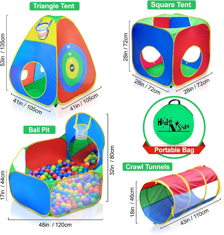 5Pc Kids Ball Pit Tents and Tunnels, Toddler Jungle Gym Play Tent with Play Crawl Tunnel Toy, for Boys Babies Infants Children, Indoor Outdoor Gift, Target Game W/ 4 Dart Balls