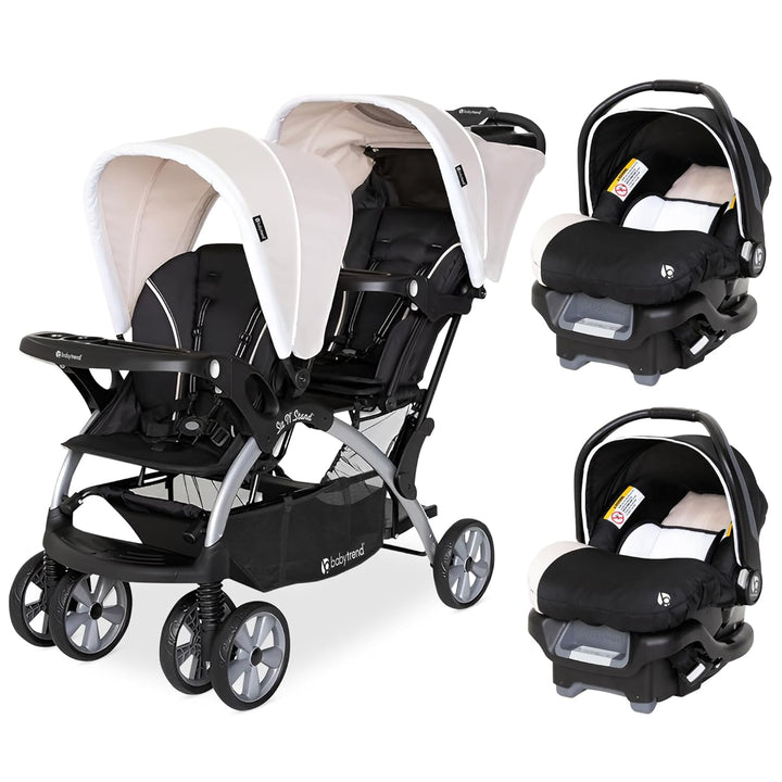Infant and Toddler Double Stroller & Car Seat Combo, 2 Pc Set, Stormy - Portable and Lightweight Stroller Duo and Car Seat Travel System Tandem