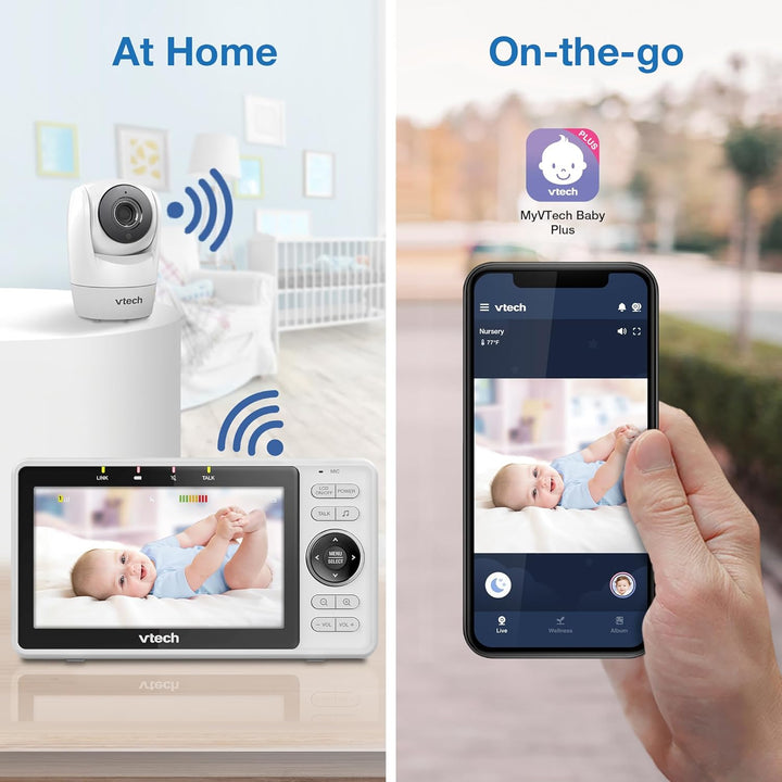 Upgraded Smart Wifi Baby Monitor, 1080P FHD Camera and 5" HD IPS Display, Free App with Motion Video, Sound/Motion Detection and Notifications, Fully Remote Pan-Tilt-Zoom: VM901