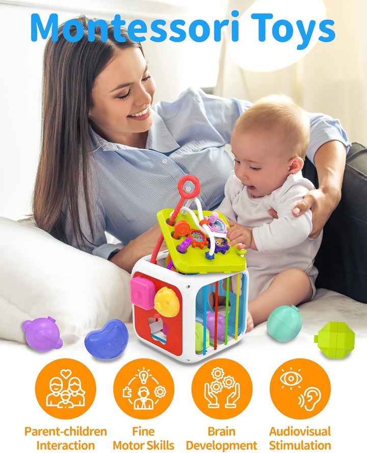 Montessori Toys for 1 Year Old Girls Boys, Baby Sorter Learning Sensory Activity Cube, 1 Year Old Girl Boy Birthday Gifts, Baby Toys 12+ Months