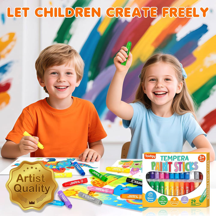 Tempera Paint Sticks, 24 Classic Colors, Washable Solid Paint Sticks for Kids Toddlers, Painting Art Supplies for Classroom School Students, Non-Toxic, Quick Drying, Back to School Supplies